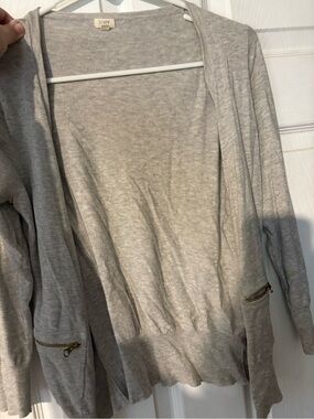 J. Crew Light Gray Open-Front Cardigan with Zip Pockets